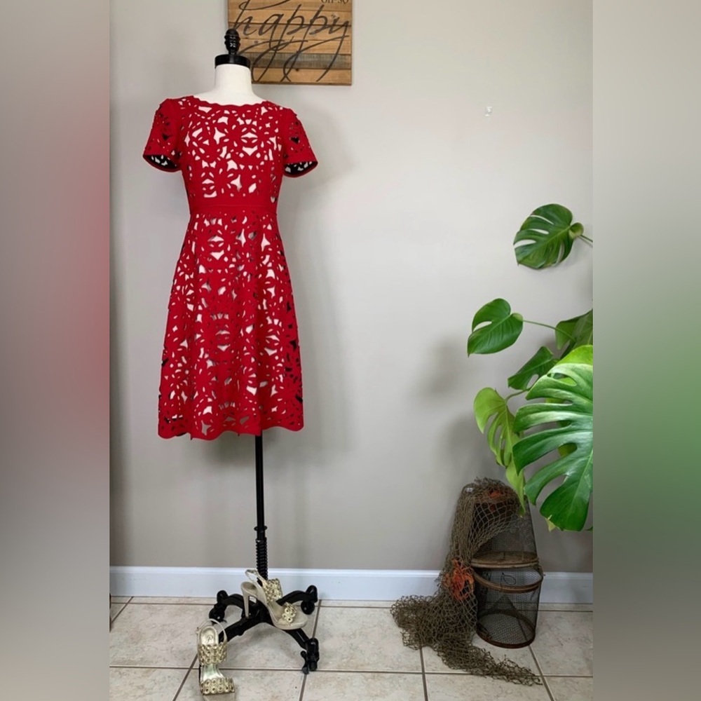 Anthropologie Short Sleeve Red Dress  Size 2